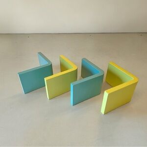 VTG Mod 4 Pc L-Shaped Wall Book Trinket Shelf Lot Lime Green & Aqua Blue